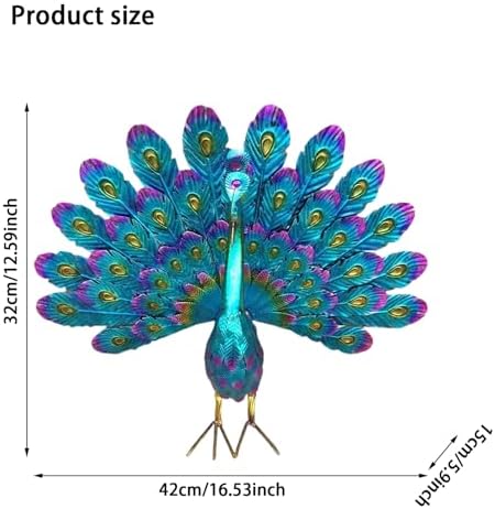 Garden Ornaments Outdoor, Peacock Statue Sculptures Metal Bird Art Decoration for Yard Porch Patio Lawn, 42x15x32 cm - Image 4