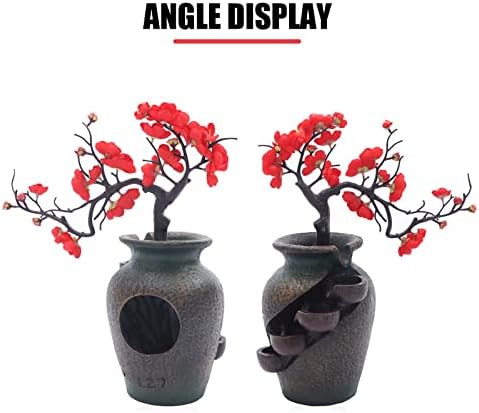 Tabletop Fountains Indoor Water Fountains Flower Vase Fountain with Water Flow & Artificial Bouquet, Mini Tabletop Waterfall Fountain, Desktop Fountain for Office (Style 12) - Image 3