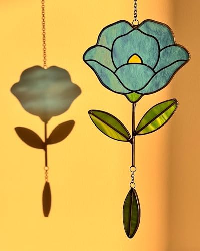 Stained Glass Window Hangings, Handcrafted Garden Suncatchers for Window and Home Decor, Unique Artisan Glass Ornaments for Indoor and Outdoor Use, Blue - Image 3