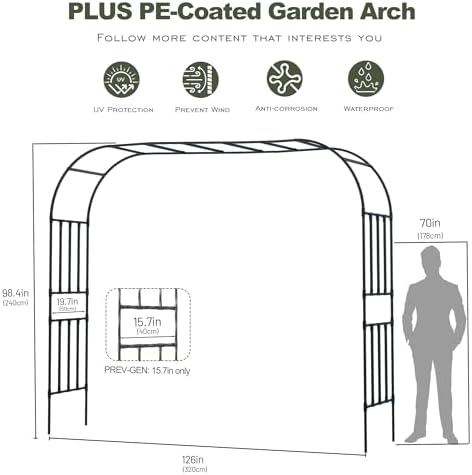 Square Tube Garden Arch Trellis, 10.5FT x 8.2FT Metal Arbor, Outdoor Trellis for Climbing Plants, Black - Image 2
