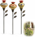 Vintage Ceramic Hummingbird Feeder Garden Stake, 4-Flower Floral Nectar Feeder for Outdoors, Decorative Bird Feeder with Metal Stand for Garden Yard Deck, Rustic Gift for Bird Lovers, D by Unknown
