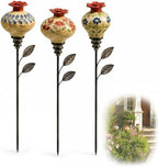 Vintage Ceramic Hummingbird Feeder Garden Stake, 4-Flower Floral Nectar Feeder for Outdoors, Decorative Bird Feeder with Metal Stand for Garden Yard Deck, Rustic Gift for Bird Lovers, D by Unknown