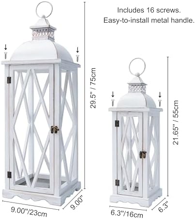 Perfnique Farmhouse Outdoor Lanterns for Patio, Set of 2 White Rustic Lanterns Decor, Vintage Hanging Candle Holder Decorative for Porch, Garden, Yard, Indoor (No Glass) - Image 4