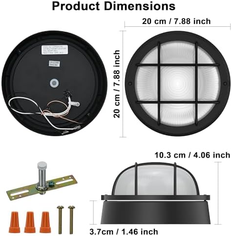 8" Nautical Outdoor Light-Black Round Bulkhead LED Lights,Sauna Light Fixture Outdoor 8" Nautical Bulkhead Light 3000K,1500LM,15W LED Outside Wall Lights - Image 3