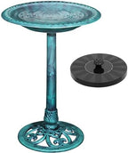VECELO 28" Pedestal Outdoor Bird Bath with Solar Powered Fountain for Outside, Vintage Bronze Polyresin Lightweight Antique, Yard/Garden Decoration, Green by VECELO