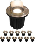 GKOLED LED Brass Well Lights, 12V IP67 Waterproof Outdoor In Ground Light with MR16 Bulb and Swival Base, Low Voltage Landscape Lighting, 5W 370LM 2700K, Up Light for Garden, Shielded Top, 12 Pack by GKOLED