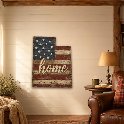 Utah "Home" State Shape Sign — Vintage American Flag Wall Decor — UV-Printed Aluminum (Not Real Wood) — Patriotic State Pride Art for Indoors & Outdoors — Made in USA - Image 5