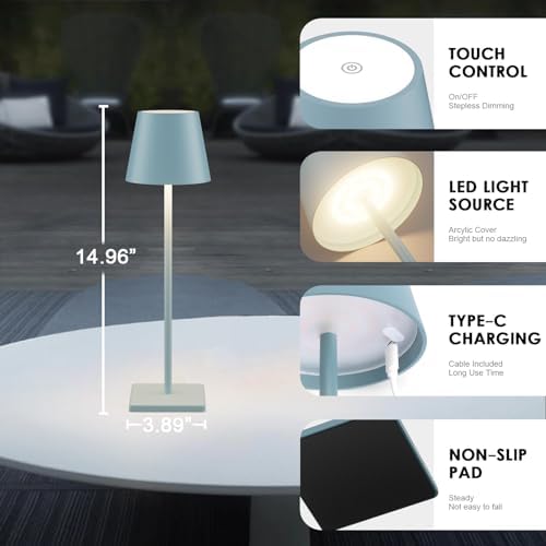 Cordless Table Lamp 5000mAh LED Rechargeable Lamp Blue, 4-Pack - Image 2