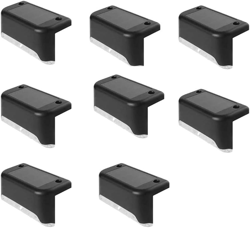 Solar Outdoor Fence Step Lights, 8pcs Black IP44 LED Outdoor Stair Lights, 1400mAh, Suitable for Courtyards, Decks, Steps, Walkways, and Lawn Paths by GTQPS