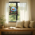Gnome Hanging Laundry Stained Glass Suncatcher – Square Hanging Window Panel for Home, Garden, Nursery, Halloween, Christmas, Memorial Day – Whimsical Glass Art Gift for Gnome Lovers covd1h - Image 7