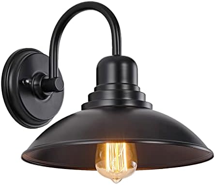 GOLDHILL Black Gooseneck Outdoor Barn Light, Farmhouse Vanity Lights with E26 Based Socket, Round Exterior Lights for House Garage Bathroom Bedroom by Goldhill