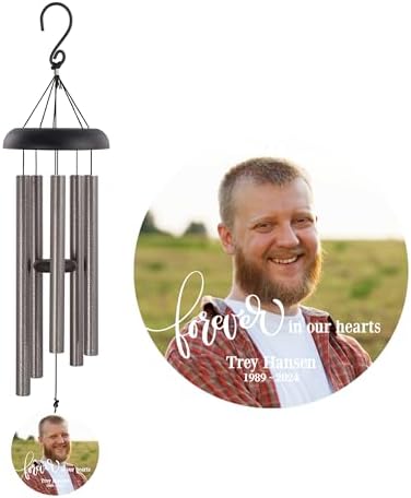 Memorial Wind Chime with Photo, Personalized Photo Memorial Gifts, Sympathy Gifts, Forever in Our Hearts Sympathy Wind Chime, Bereavement Gift with Photo (Black) - Image 6