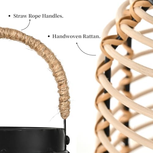 Handwoven Rattan Lantern Set, Straw Handle, Boho Style, Patio Lanterns. - Image 3