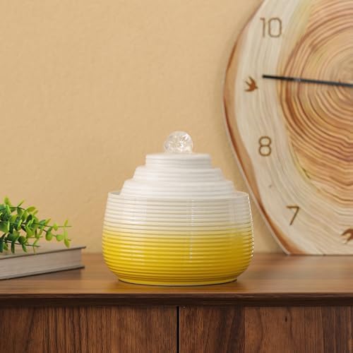 Indoor and Outdoor Fountain Water Feature Fall Ceramic Home Office Decoration mini Tabletop Desktop (Yellow with Ball S092) - Image 3