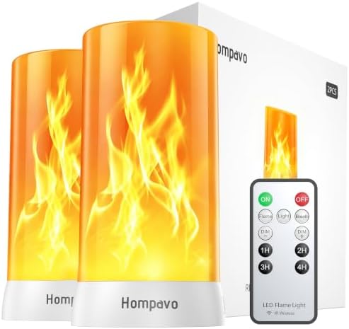 Hompavo 【Upgraded】 Flame Lights with Remote, Timer, 4-Mode Rechargeable by Hompavo