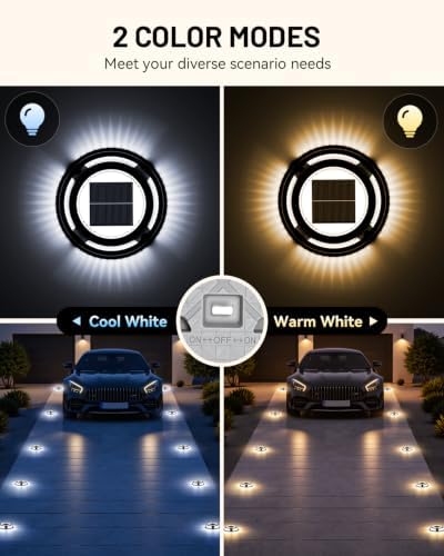 Solar Driveway Lights, 4 Pack Heavy Duty Driveway Lights Solar Powered 2 Color Mode (Cool/Warm White) IP68 Waterproof Outdoor Solar Deck Lights with Ground Stake for Pathway Garden Yard Walkway Dock - Image 4