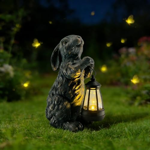 Cute Standing Bunny Statue with Solar LED Lantern, Antique Bronze Finish Resin Rabbit Sculpture, Waterproof Outdoor Garden Ornament, Ideal Gift for Rabbit Lovers, Patio Backyard Home Decor by Unknown