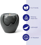 16.93” H Outdoor Water Fountain Made with Eco-Friendly Recyclable Materials, Polyethylene Round Bubbler Water Fountain Outdoor, Garden Decor with LED Light for Patio, Porch, Backyard (16.93") - Image 4