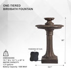 XBrand 28" Solar Bird Bath Fountain for Outdoor Garden, 1-Tier Resin Water Fountain with Solar Panel Pump, Patio Décor with Auto Shut-Off Feature, Brown - Image 2