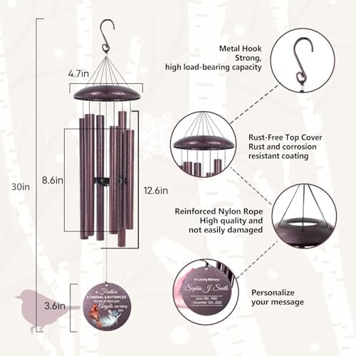 ASTARIN Custom Cardinal Wind Chimes for Loss of Lover Mom Dad, Butterfly Wind Chime Memorial Sympathy Gifts for Remembrance, Windchimes in Memory of a Loved One - Image 3