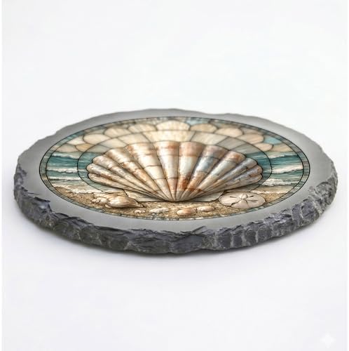 Magnolia Garden 10-Inch Seashell Stepping Stone - Faux Stained Glass Coastal Scallop Shell Garden Stone, Weather-Resistant Resin Pathway Accent, Ocean Beach House Outdoor Yard Decor & Walkway Plaque - Image 3