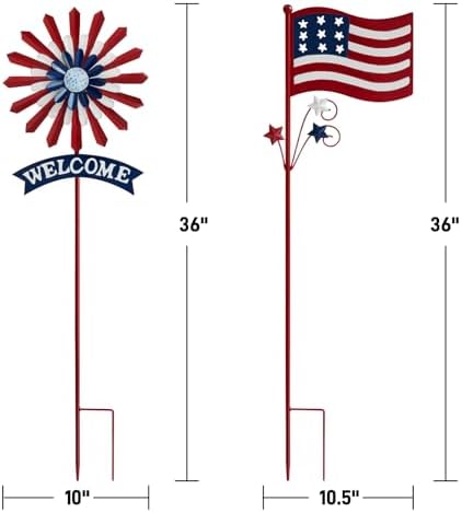 A ANLEOLIFE Decorative Garden Stakes for Outside, Metal Garden Decor Rustic American Flag and Welcome Sign, Yard Stakes Indoor & Outdoor Patio Lawn - Image 2