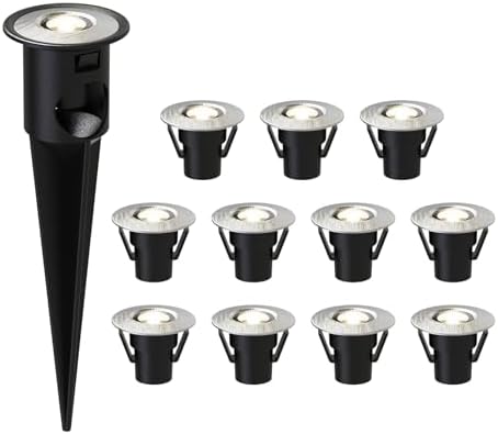 Low Voltage In Ground Lights 12PK 0.6W LED Spotlights 12V AC Outdoor Light 7 Lumens Landscape Lighting Kit 3200K with Spike Stake and Connector for Pathway Garden, Yard, Lawn by LLLIGHTINGLIVING