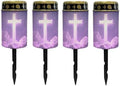 Poceacles Cross Solar Pathway Lights Pack of 4 Outdoor Grave Solar Lights Outside Waterproof Cemetery Flameless Candles Outdoor Solar Candle Grave Markers Eternal Decor, Cross Galaxy Cloud Violet by Poceacles