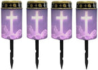 Poceacles Cross Solar Pathway Lights Pack of 4 Outdoor Grave Solar Lights Outside Waterproof Cemetery Flameless Candles Outdoor Solar Candle Grave Markers Eternal Decor, Cross Galaxy Cloud Violet by Poceacles