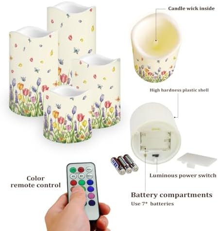 Colorful Tulip Flameless Candles with Remote Timer Flickering LED Pillar Candles Color Changing Set of 4 Battery Operated Candles Indoor Outdoor Home Table Beach Wedding Decoration - Image 3