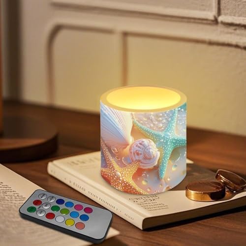 Shell Starfish Battery Operated Flameless Candles with Timer LED Candles with Remote for Outdoor Porch Beach Coastal Room Decoration Electric 4Pcs Plastic Pillar Lights Bulk - Image 2