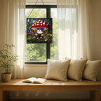 Gnome in Mushroom Hollow Stained Glass Suncatcher – Square Hanging Window Panel for Home or Greenhouse – Whimsical Glass Art Gift for Garden Lovers, Christmas, Halloween, Father Days DHs4J5 - Image 7