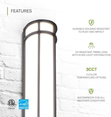 ASD LED 24" Half Cylinder Wall Light, Outdoor Patio Sconce | 3CCT, Stainless Steel, Waterproof, Energy Star, ETL Listed | 24W 1970LM 3000-5000K 100-277V | Exterior Lighting | Dark Bronze, 2 Pack - Image 3
