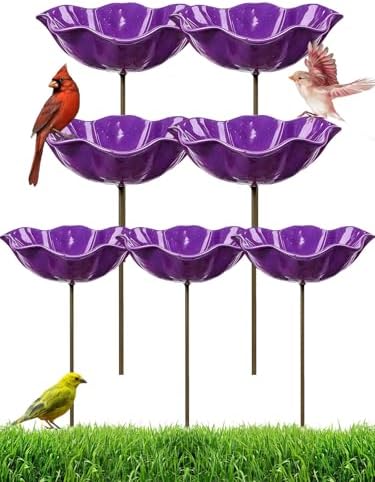 Handmade Metal Flower Garden Stake Bird Bath Bee Watering Station Feeder Pollinator Outdoor Decorative Bowl Butterfly Wildflower Rustic Yard Art Support for Outdoor Yard Decor(Purple) by Unknown