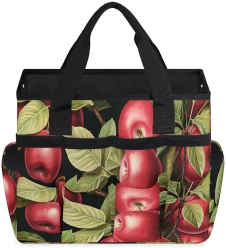 Apples Garden Tool Bag Organizer Heavy Duty Fruit Green Leaf Gardening Tote Bag with 10 Pockets for Women Men Gardening Gifts - Image 2