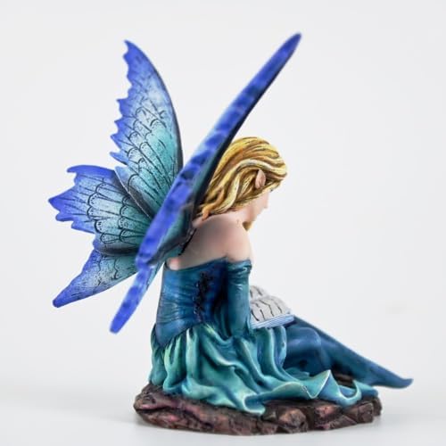Fantasy Reading Fairy Figurine - Blue Gradient Wings Elf Statue with Book, Cozy Resin Decor for Desk, Study & Fairy Garden (15.5cm) - Image 5