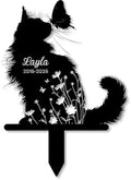 Custom Longhair Cat Memorial Stake, Floral Cat with Butterfly Grave Marker, Personalized Pet Loss Gift Metal Garden Plaque (Floral Cat With Butterfly) by Linktee