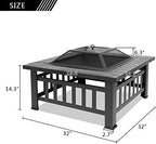 Outvita 32in Fire Pit Table, Outdoor Square Metal Firepit Table with Fire Bowl, Mesh Cover and Fire Poker for Patio Yard Garden Camping - Image 6