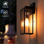 mirrea 18" Classic Outdoor Wall Sconce 1 Light in Matte Black Rectangular Metal Frame and Clear Glass Shade Waterproof Porch Light Patio Light Pack of 2 - Image 3