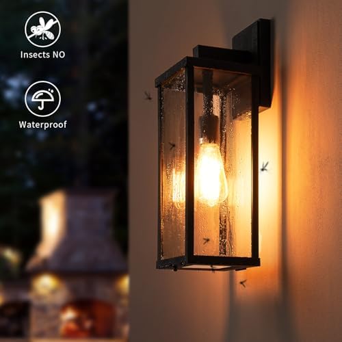 mirrea 18" Classic Outdoor Wall Sconce 1 Light in Matte Black Rectangular Metal Frame and Clear Glass Shade Waterproof Porch Light Patio Light Pack of 2 - Image 3