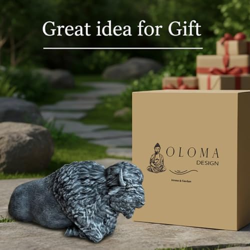 OLOMA Sitting Bison Garden Statue Concrete Outdoor Buffalo Handmade Sculpture Yard Decor Patio Lawn Ornament Cement Wildlife Animal Accent Rustic Farmhouse Gift Realistic Bison Sculpting - Image 5