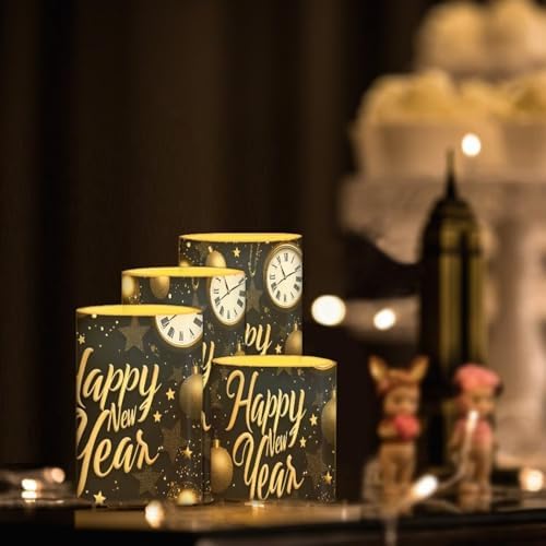 GLENLCWE Flameless Light Candles Battery Operated Candles with Color Changing Timer Remote Control Fake Pillar Candle Tealights Home Indoor Beach Coastal Decoration, Balloon Happy New Year - Image 2