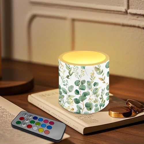 Flameless Candles Set of 4 Green Leaves LED Pillar Fake Candles Battery Operated with Remote (D:2.95" X H:2.87") for Backyard Parties Meditation Yoga Fireplace Decor - Image 3