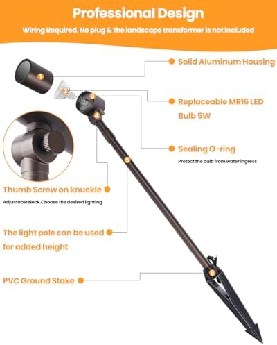 Cheopha 12V Landscape Path Light Aluminum Adjustable Spotlights 5W 2-Pack - Image 2