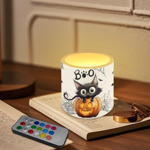 Halloween Day Candles Outdoor Waterproof Flameless Candle with Remote & Timer, Black Cat Battery Operated 3D LED Spider Web Pillar Candles for Hallowe'en Home Decor - Image 3