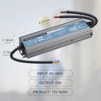 QNNP® LED Driver 300 Watts 12V DC Low Voltage Transformer Waterproof IP67 Power Supply Transformer Adapter AC 110V-265V to 12V DC, LED Power Supply for Indoor Outdoor Lighting - Image 2