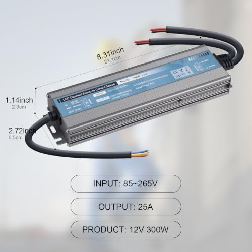 QNNP® LED Driver 300 Watts 12V DC Low Voltage Transformer Waterproof IP67 Power Supply Transformer Adapter AC 110V-265V to 12V DC, LED Power Supply for Indoor Outdoor Lighting - Image 2