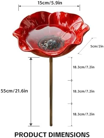 Flower Garden Stake Metal Bird Bath with Bee Watering Station, 3 in 1 Handmade Pollinator Feeder for Outdoor Yard Decor(Bright Red Poppy,3) - Image 5