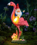 Candieslife Middle Finger Gnome Riding Flamingo 13in, Funny Garden Statue Solar Powered Outdoor Yard Decor with LED Beer Bottle & Mushrooms, Waterproof Naughty Lawn Ornament Gag Gift for Patio, Porch by Candieslife