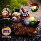 Pohabery Garden Gnomes Decor Outdoor Statues Gnome on Highland Cow Hold Solar Cup Light Outdoor Decorations for Patio,Yard and Gift for Mom（L - Image 3